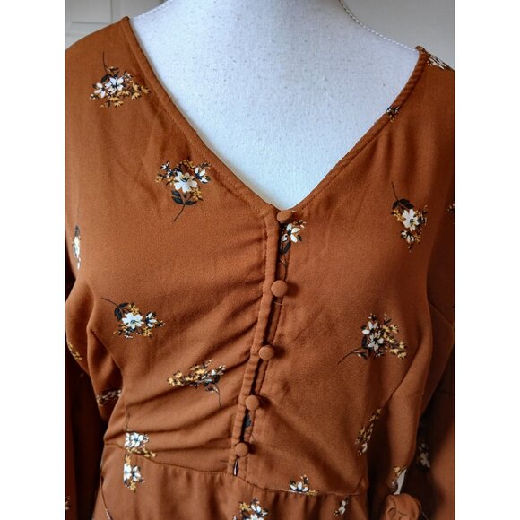 Abercrombie & Fitch Womens Brown Floral Mini Wrap Dress Long Sleeve - Picture 8 of 16